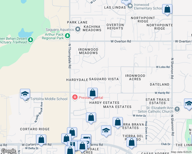 map of restaurants, bars, coffee shops, grocery stores, and more near 8918 North Soft Winds Drive in Tucson