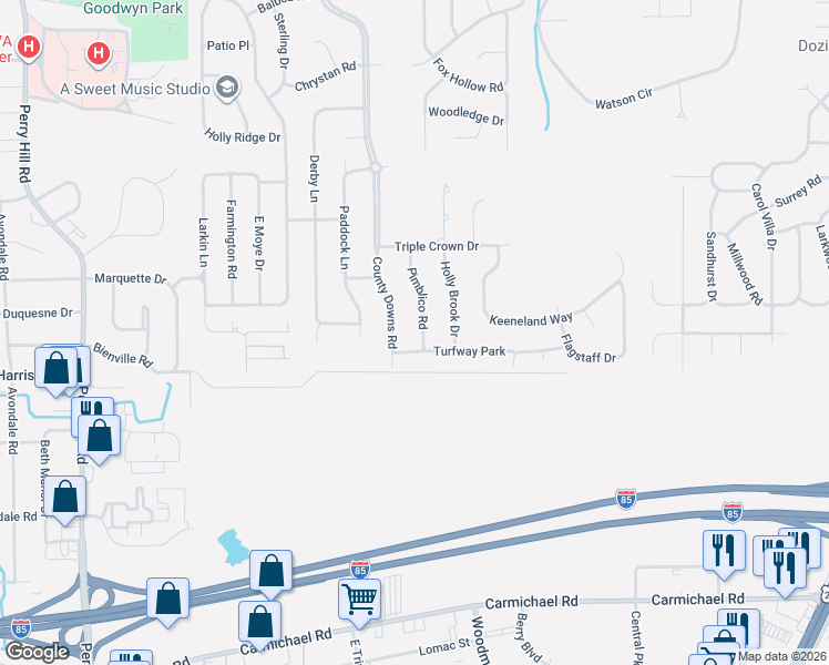 map of restaurants, bars, coffee shops, grocery stores, and more near 631-637 County Downs Road in Montgomery