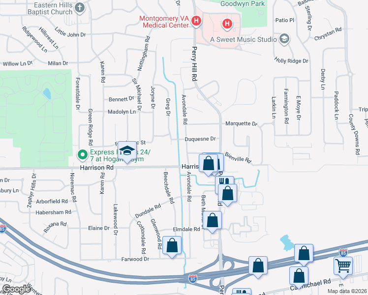 map of restaurants, bars, coffee shops, grocery stores, and more near 813 Avondale Road in Montgomery