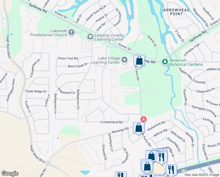 map of restaurants, bars, coffee shops, grocery stores, and more near 124 Bent Creek Circle North in Brandon