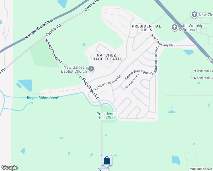 map of restaurants, bars, coffee shops, grocery stores, and more near 6472 Lyndon B Johnson Drive in Jackson