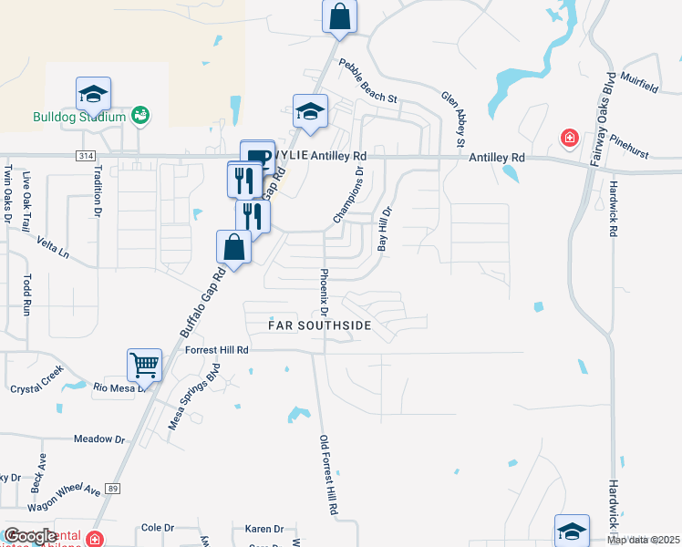 map of restaurants, bars, coffee shops, grocery stores, and more near 3950 Bay Hill Dr in Abilene