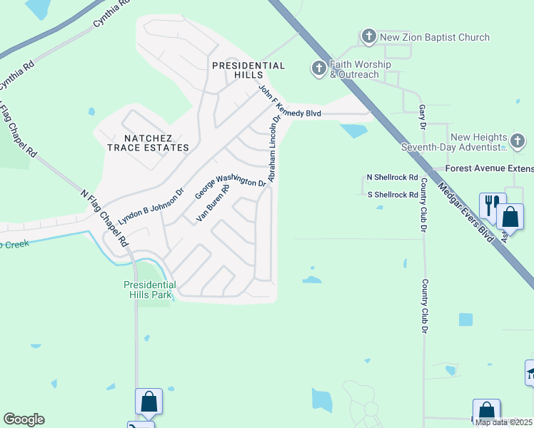 map of restaurants, bars, coffee shops, grocery stores, and more near 6717 George Washington Dr in Jackson