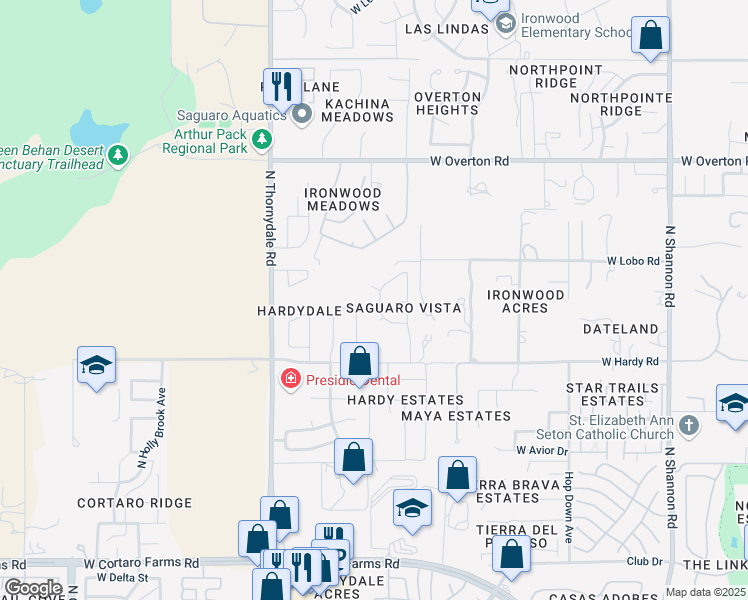 map of restaurants, bars, coffee shops, grocery stores, and more near 8918 North Soft Winds Drive in Tucson