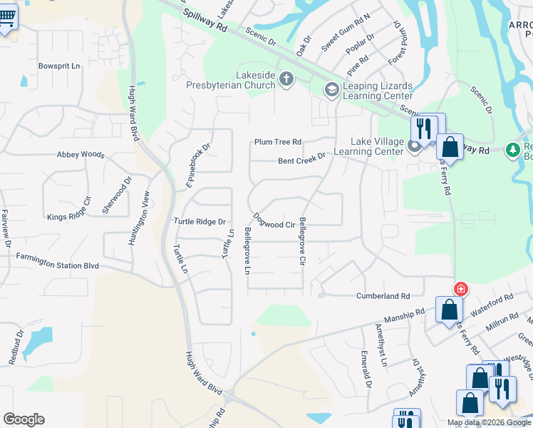 map of restaurants, bars, coffee shops, grocery stores, and more near 188 Bellegrove Circle in Brandon