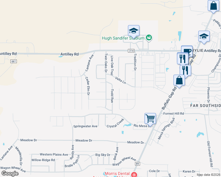 map of restaurants, bars, coffee shops, grocery stores, and more near 6418 Todd Run in Abilene