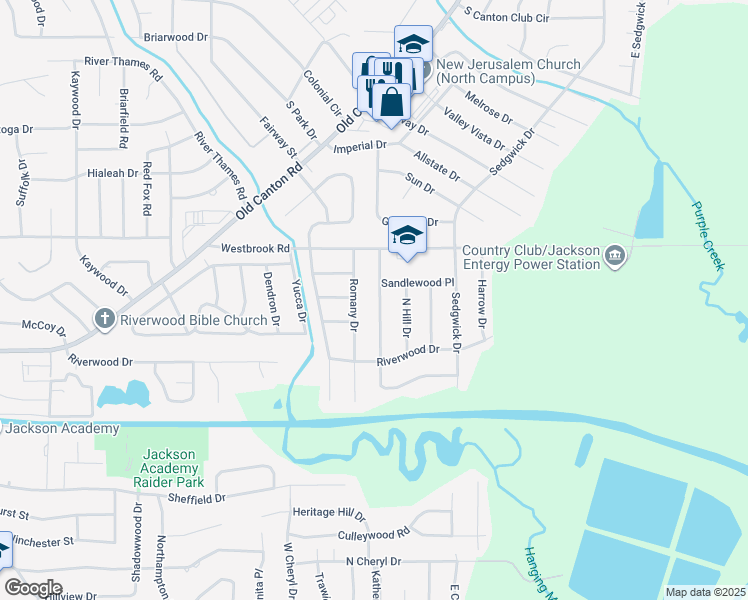 map of restaurants, bars, coffee shops, grocery stores, and more near 5185 Sunnyvale Drive in Jackson