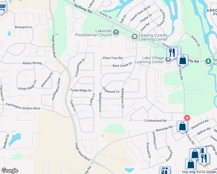 map of restaurants, bars, coffee shops, grocery stores, and more near 105 Dogwood Cove North in Brandon