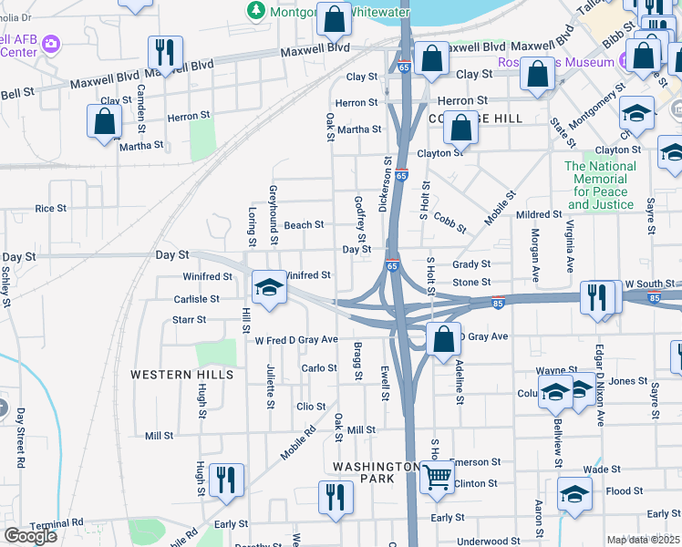 map of restaurants, bars, coffee shops, grocery stores, and more near in Montgomery