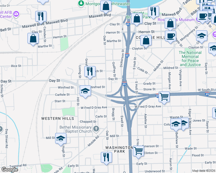 map of restaurants, bars, coffee shops, grocery stores, and more near in Montgomery