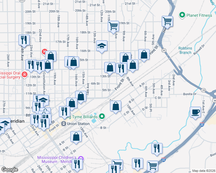 map of restaurants, bars, coffee shops, grocery stores, and more near 508 12th Avenue in Meridian