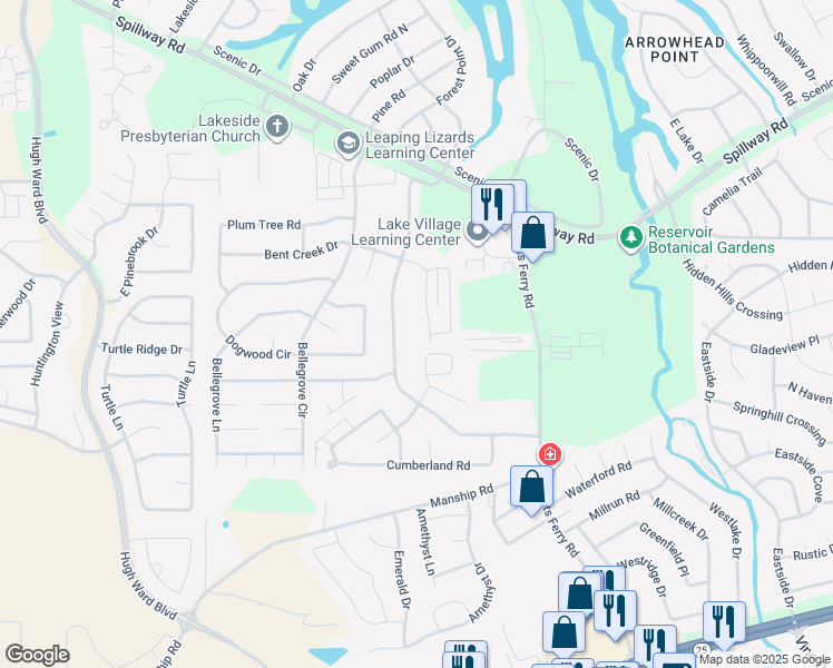 map of restaurants, bars, coffee shops, grocery stores, and more near 124 Bent Creek Circle North in Brandon
