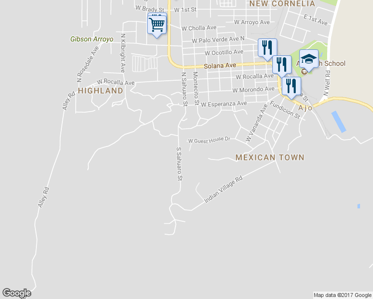 map of restaurants, bars, coffee shops, grocery stores, and more near 5 West Guest House Drive in Ajo