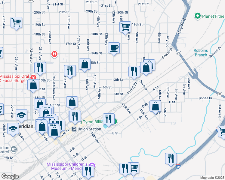 map of restaurants, bars, coffee shops, grocery stores, and more near 508 12th Avenue in Meridian