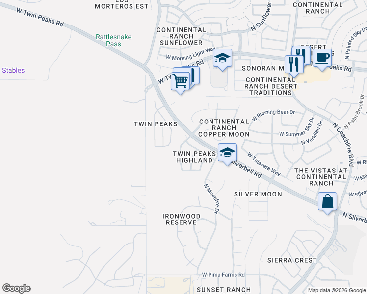 map of restaurants, bars, coffee shops, grocery stores, and more near 8934 N Misty Brook Dr in Tucson