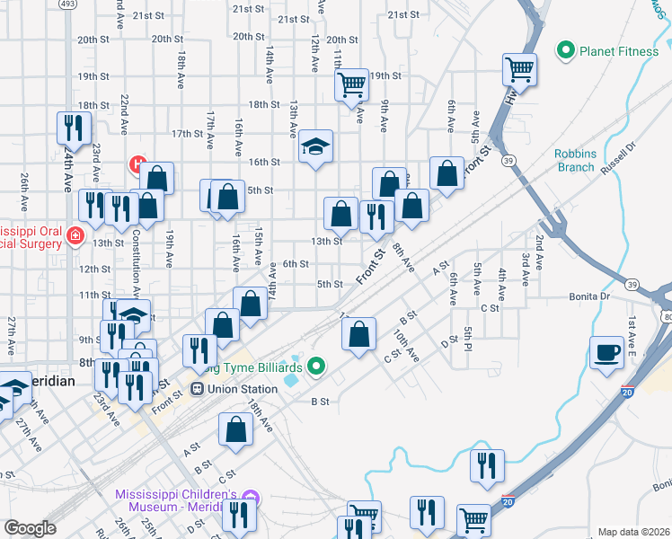 map of restaurants, bars, coffee shops, grocery stores, and more near 508 12th Avenue in Meridian