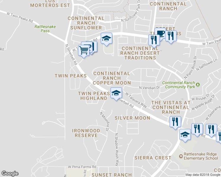 map of restaurants, bars, coffee shops, grocery stores, and more near 8946 North School Hill Drive in Tucson
