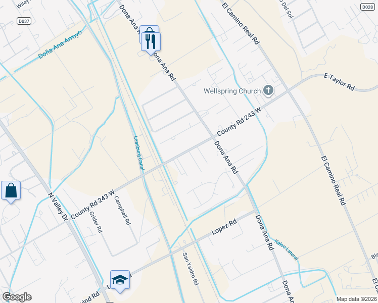 map of restaurants, bars, coffee shops, grocery stores, and more near 703 County Road 243 West in Las Cruces