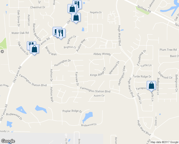 map of restaurants, bars, coffee shops, grocery stores, and more near 336 Kings Ridge Circle in Brandon