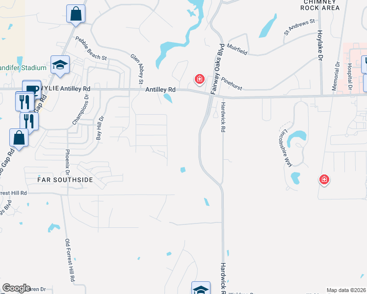 map of restaurants, bars, coffee shops, grocery stores, and more near 6542 Fairway Oaks Boulevard in Abilene