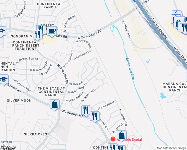 map of restaurants, bars, coffee shops, grocery stores, and more near 7120 West Canebrake Drive in Tucson