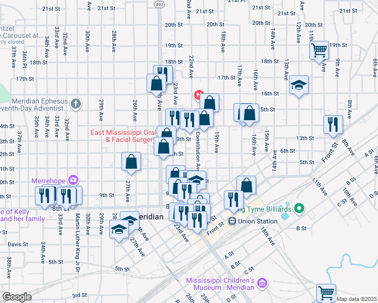 map of restaurants, bars, coffee shops, grocery stores, and more near 1200 22nd Avenue in Meridian