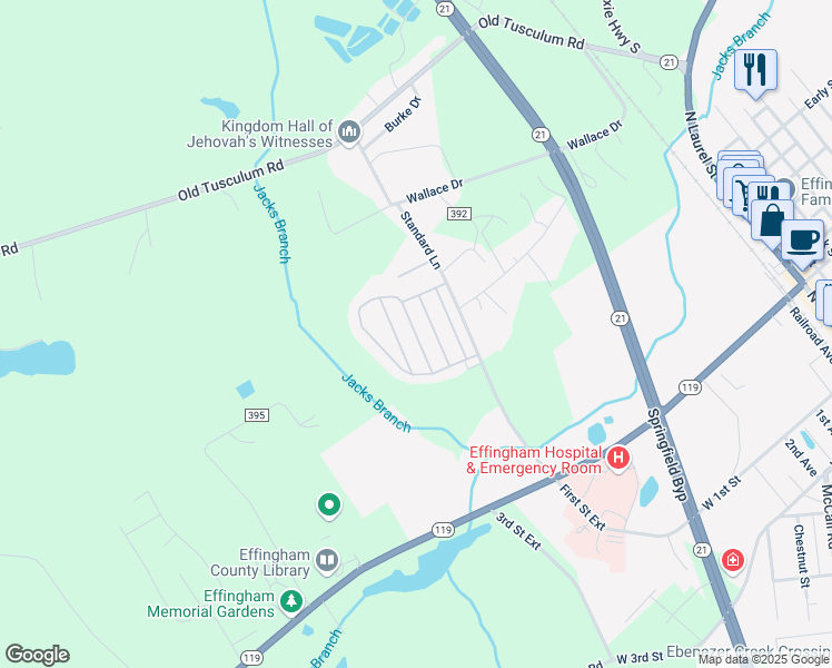 map of restaurants, bars, coffee shops, grocery stores, and more near 233-235 Dove Ln in Springfield