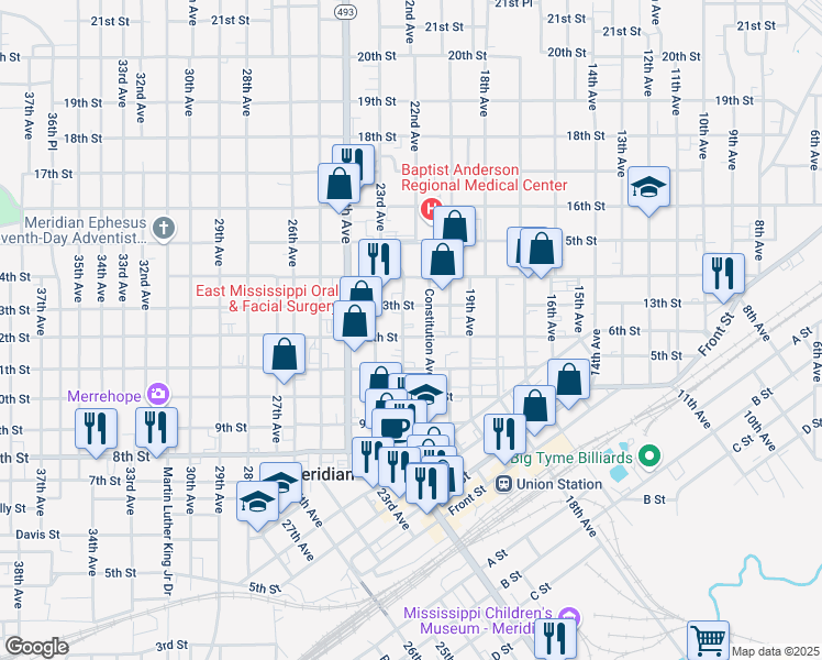 map of restaurants, bars, coffee shops, grocery stores, and more near 1200 22nd Avenue in Meridian