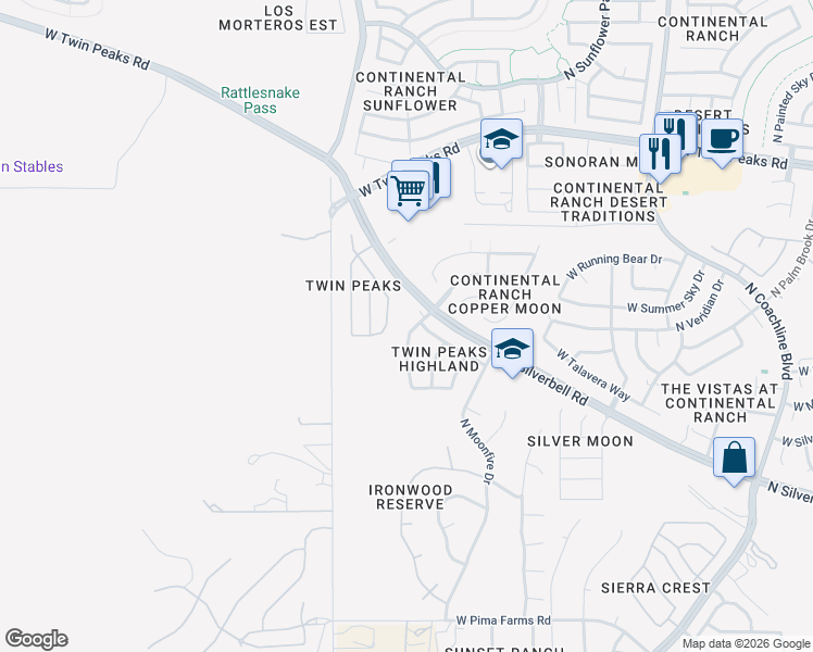 map of restaurants, bars, coffee shops, grocery stores, and more near 8048 West Misty Brook Place in Tucson