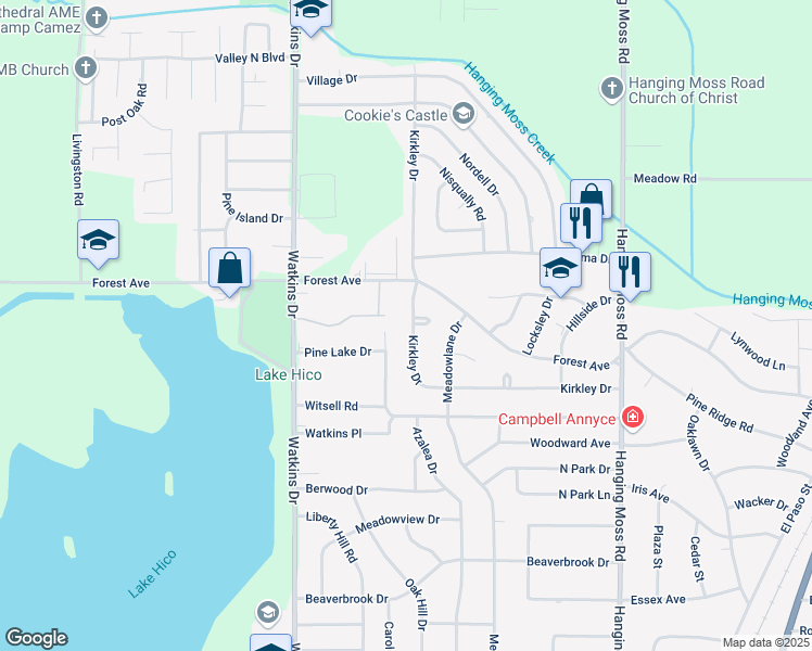 map of restaurants, bars, coffee shops, grocery stores, and more near 4602 Belmede Place in Jackson