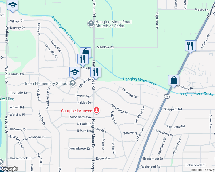 map of restaurants, bars, coffee shops, grocery stores, and more near 418 Forest Avenue in Jackson