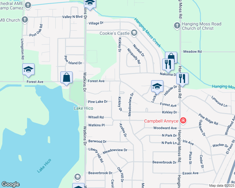 map of restaurants, bars, coffee shops, grocery stores, and more near 4602 Belmede Place in Jackson