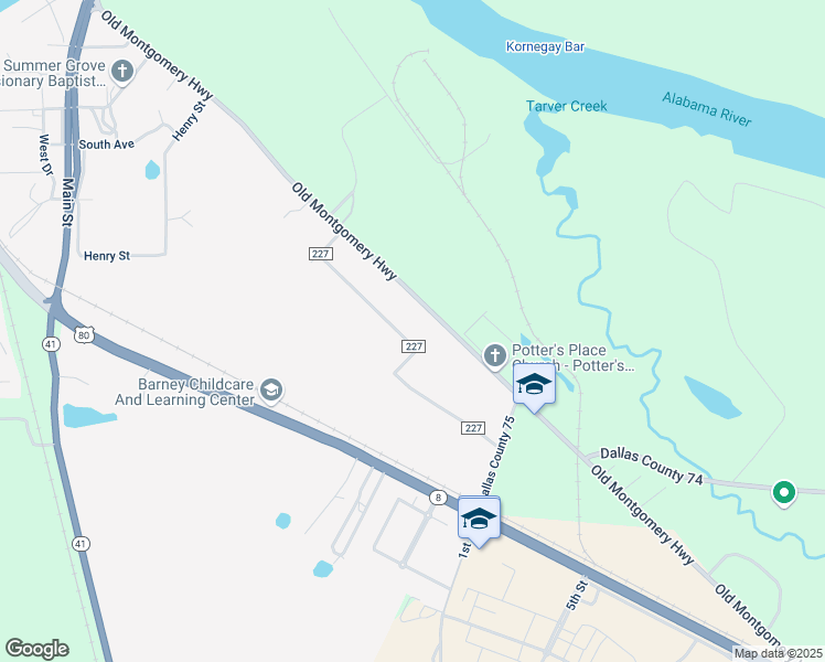 map of restaurants, bars, coffee shops, grocery stores, and more near 1 County Road 227 in Selma