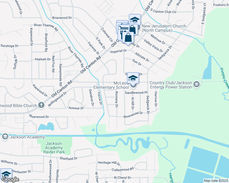 map of restaurants, bars, coffee shops, grocery stores, and more near 1435 Radcliffe Street in Jackson
