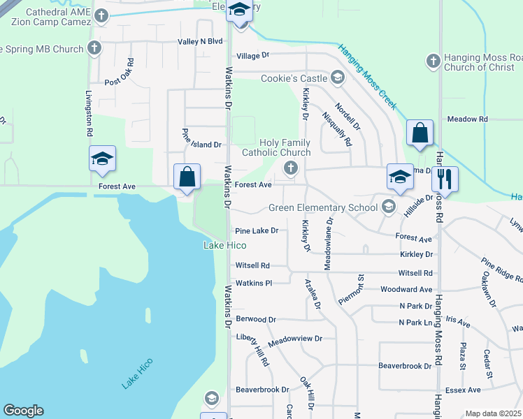 map of restaurants, bars, coffee shops, grocery stores, and more near 835 Forest Avenue in Jackson
