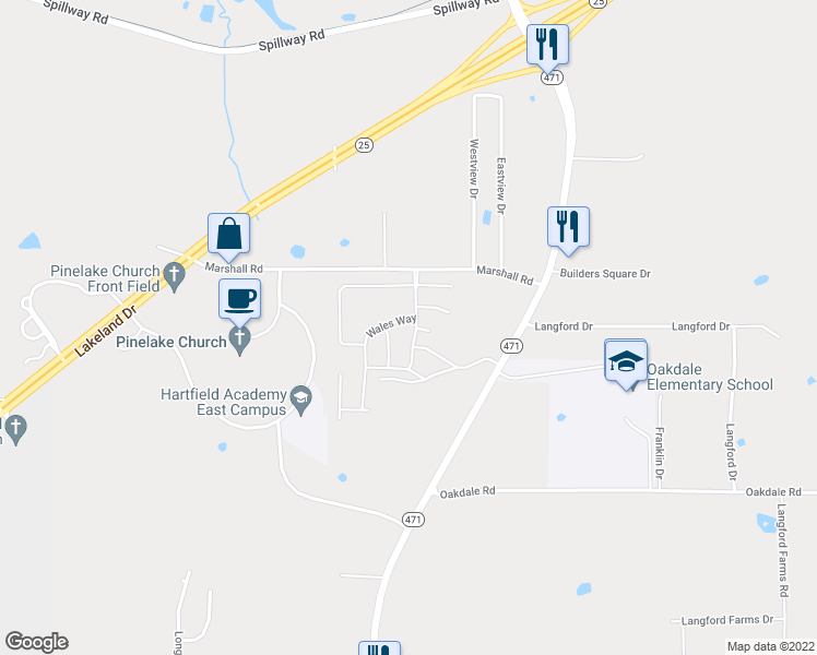 map of restaurants, bars, coffee shops, grocery stores, and more near 503 Wales Way in Flowood