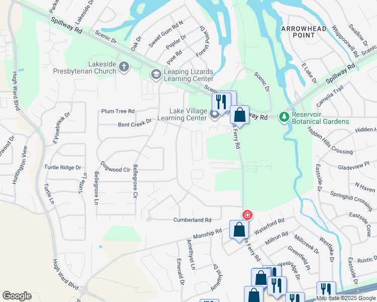 map of restaurants, bars, coffee shops, grocery stores, and more near 112 Bent Creek Drive in Brandon