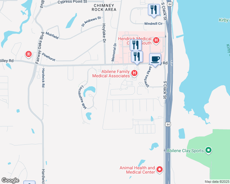 map of restaurants, bars, coffee shops, grocery stores, and more near 6568 Central Park Boulevard in Abilene