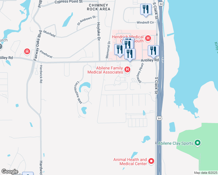map of restaurants, bars, coffee shops, grocery stores, and more near 6500-6598 Central Park Boulevard in Abilene