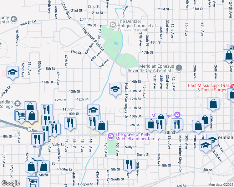map of restaurants, bars, coffee shops, grocery stores, and more near 1015 25th Avenue in Meridian