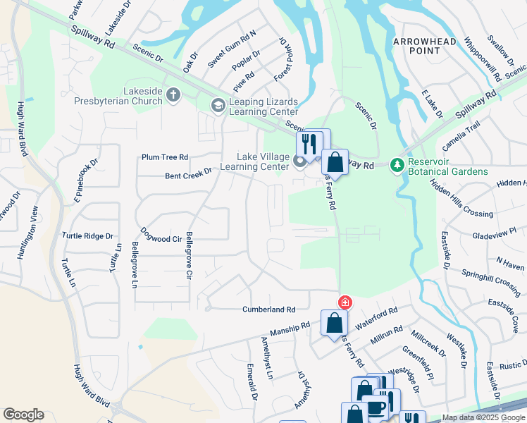 map of restaurants, bars, coffee shops, grocery stores, and more near 118 Bent Creek Circle in Brandon