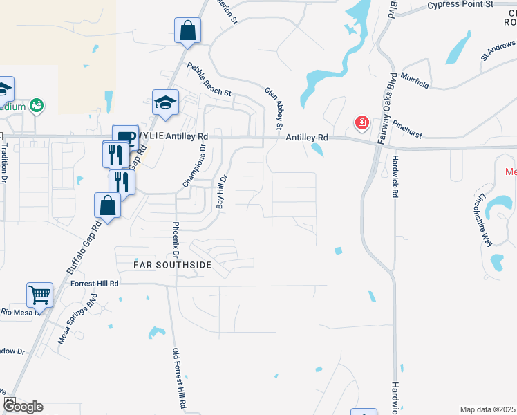 map of restaurants, bars, coffee shops, grocery stores, and more near 3501 La Jolla Beach in Abilene