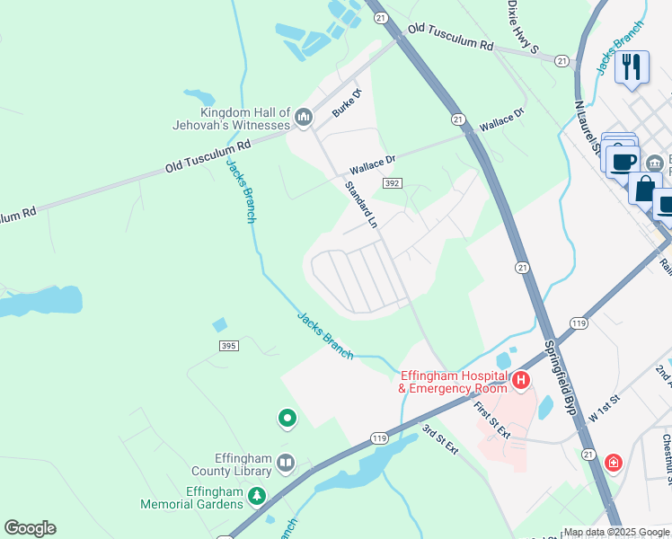 map of restaurants, bars, coffee shops, grocery stores, and more near 233 Dove Lane in Springfield