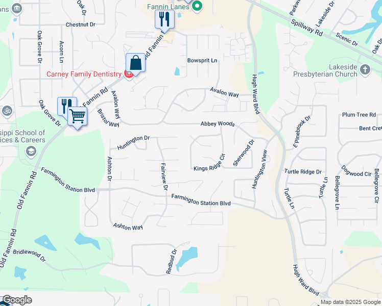 map of restaurants, bars, coffee shops, grocery stores, and more near 356 Kings Ridge Circle in Brandon