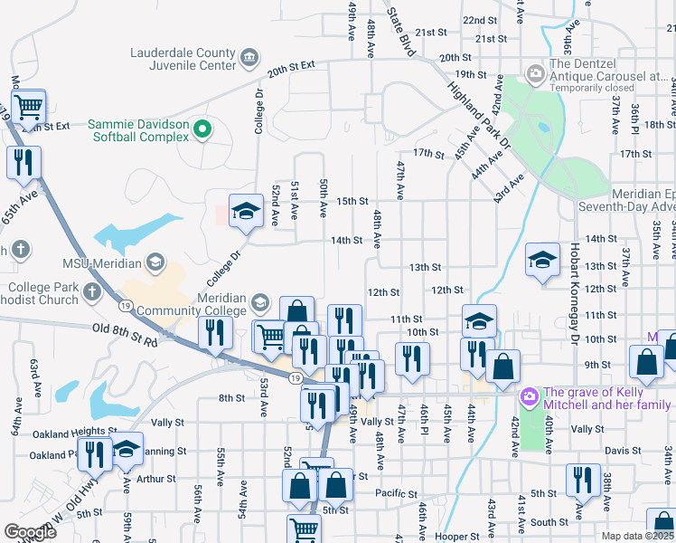 map of restaurants, bars, coffee shops, grocery stores, and more near 4901 14th Street in Meridian
