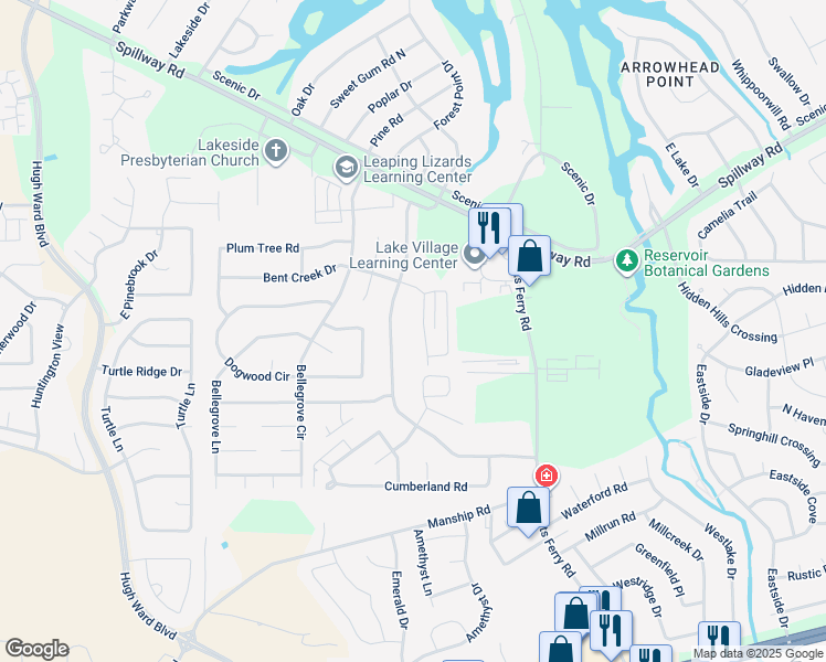 map of restaurants, bars, coffee shops, grocery stores, and more near 112 Bent Creek Drive in Brandon
