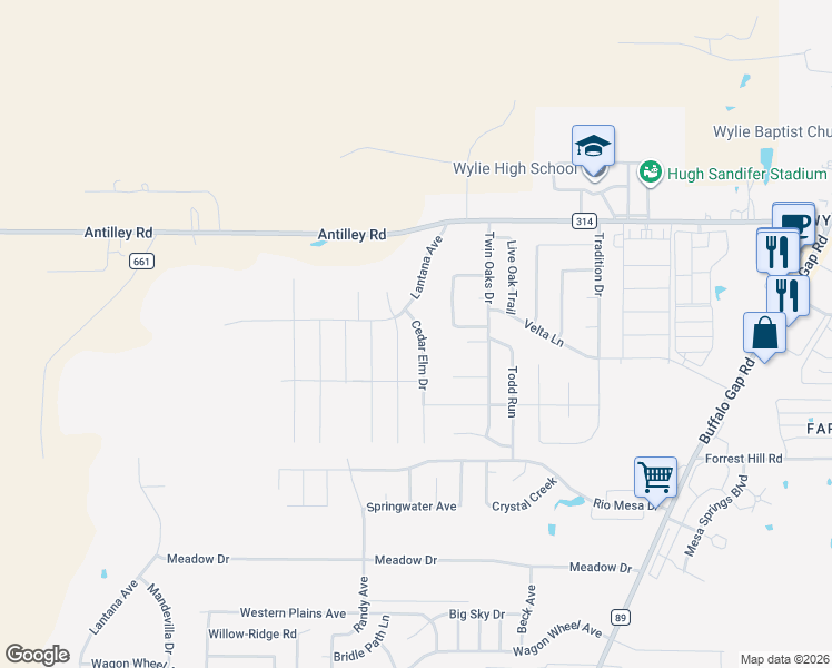 map of restaurants, bars, coffee shops, grocery stores, and more near 6534 Cedar Elm Drive in Abilene