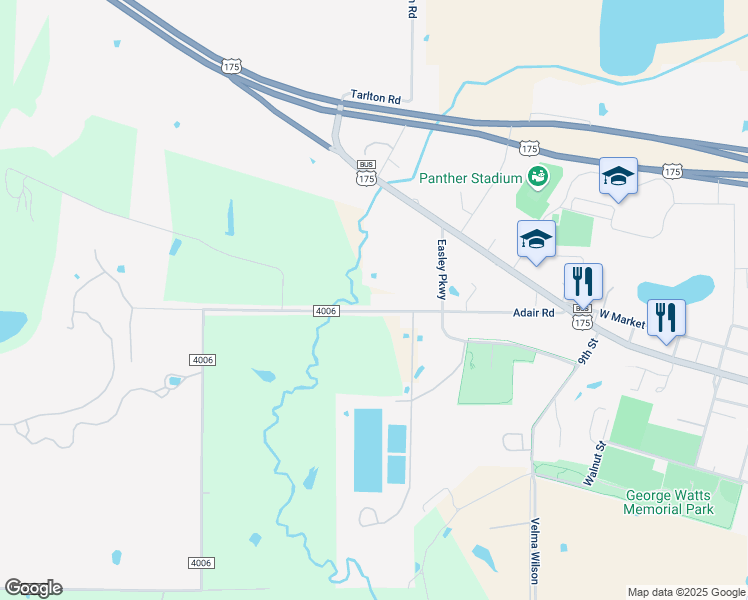map of restaurants, bars, coffee shops, grocery stores, and more near 406 County Road 4006 in Mabank
