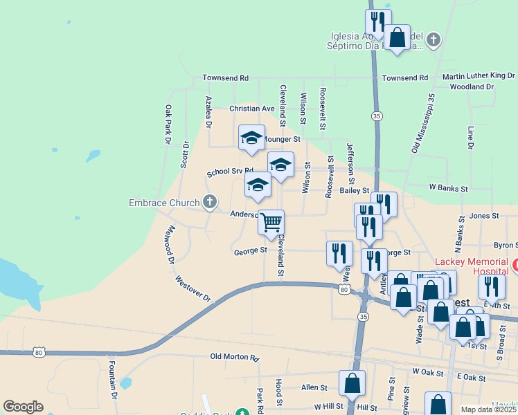 map of restaurants, bars, coffee shops, grocery stores, and more near 511 Cleveland Street in Forest