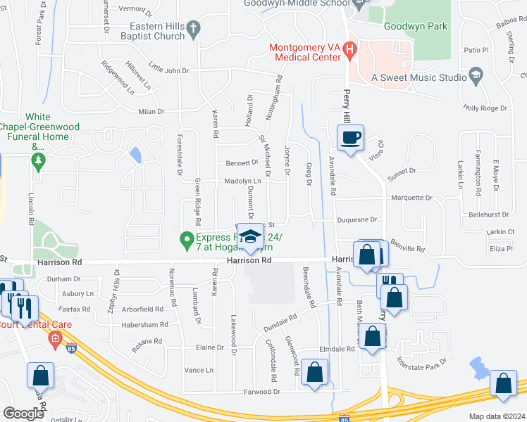 map of restaurants, bars, coffee shops, grocery stores, and more near 838 Sir Michael Drive in Montgomery